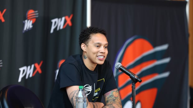 Phoenix Mercury center Brittney Griner at a Thursday press conference in Phoenix.